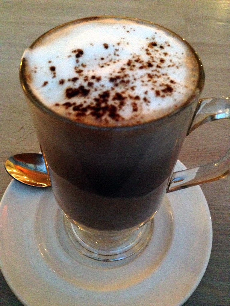 A dark chocolate mocha with dusted foam