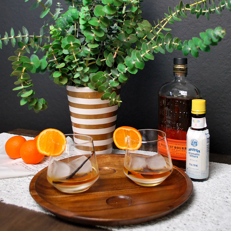 An old fashioned with bourbon, bitters, and orange